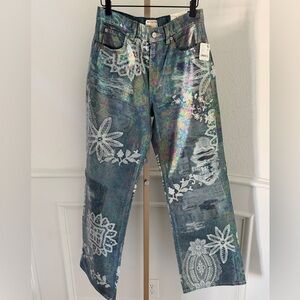Free People Women's Blue Tinsley Printed High-Rise Illusions Jeans
